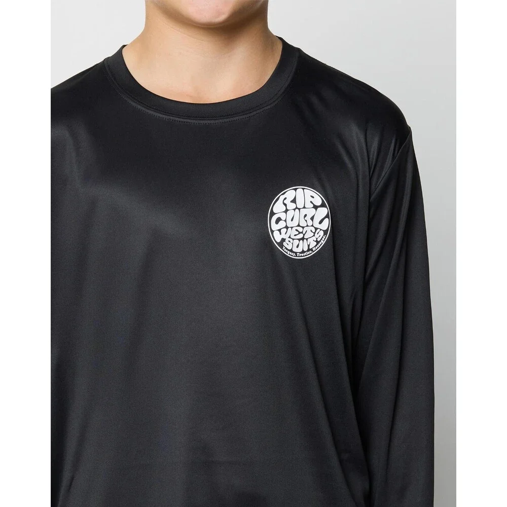 Rip Curl Icons Rash Vest Boy 16 Black Surflite Swimwear Crewneck Pullover JDM621